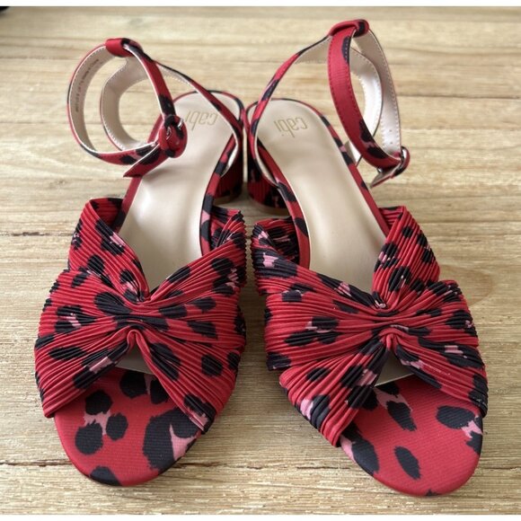 CAbi Siren Sandal #6023 Size 9 Savage Red Animal Print Block Heel Ankle Strap - Picture 1 of 6